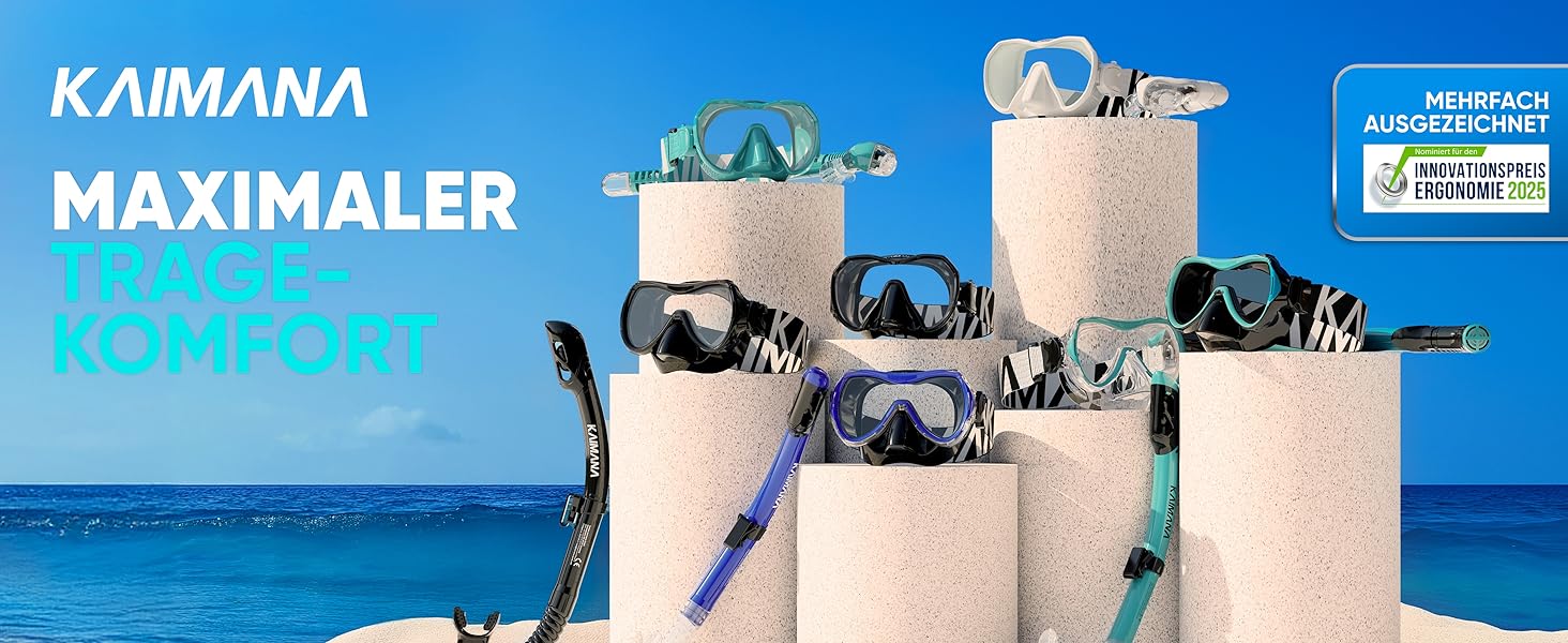 Набір для снорклінгу Kaimana AquaVision Elite для дорослих з сумкою, зручна маска для снорклінгу, альтернатива масці, синій комфортний ремінець