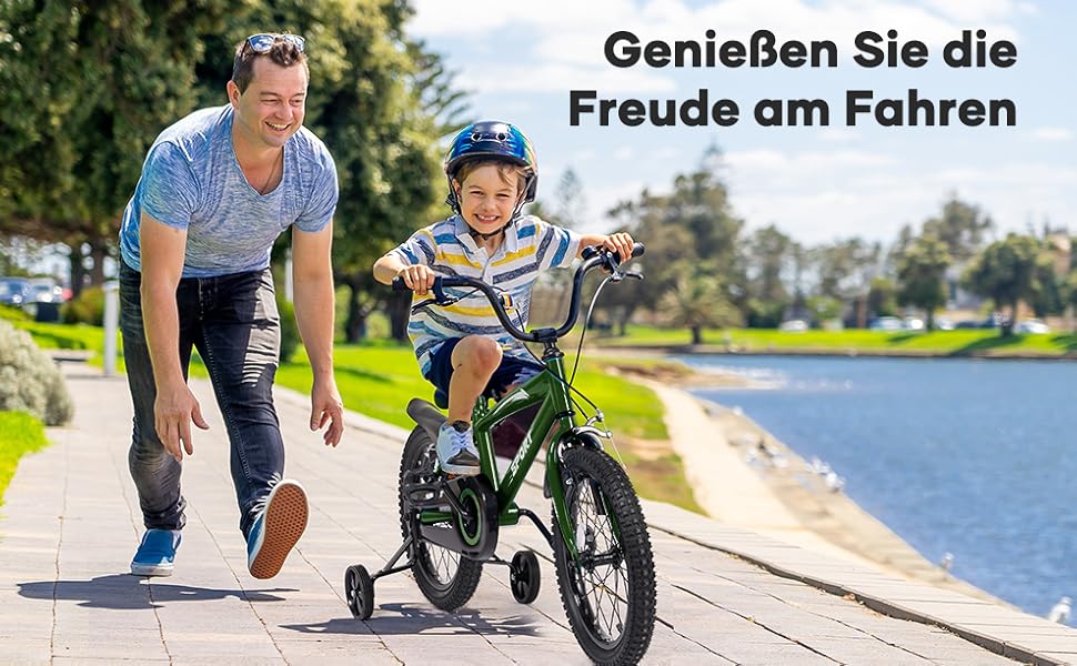 Дитячий велосипед BODIOO 14 дюймів: надійний велосипед для хлопчиків та дівчаток з додатковими колесами, регульованим сидінням та гальмами