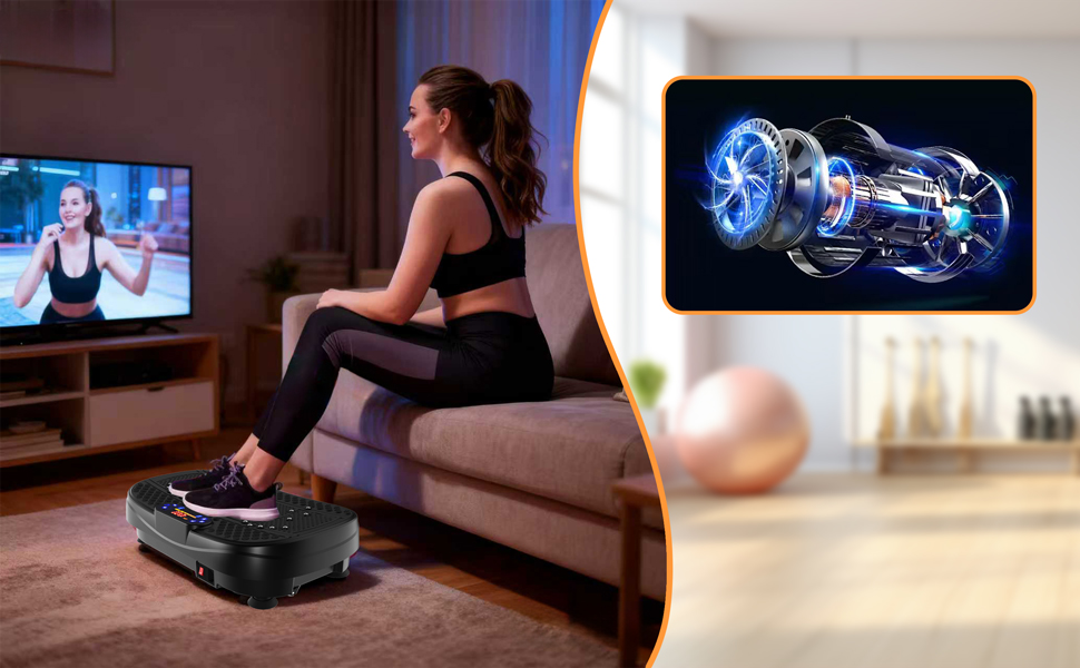 Вібраційна платформа для дому - тренажер для схуднення та формування тіла з 120 рівнями, 5 режимами, з еластичними стрічками та пультом дистанційного керування, для спалювання жиру та нарощування м'язів, ідеально для дому та домашнього спортзалу, чорного кольору