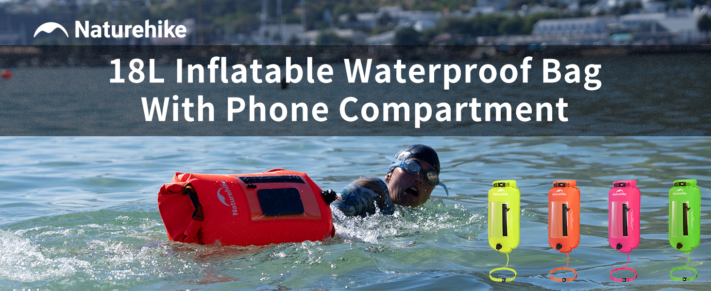 Надувна плавуча шина Naturehike 18L з двома повітряними камерами. Сумка-гідрочохол, водонепроникна пляжна сумка з регульованим поясом для плавання та відпочинку на узбережжі (Рожева/18л/Оновлена)