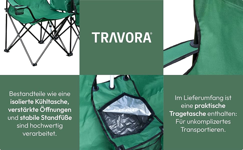 Кемпінговий стул TRAVORA 2 шт. з сонцезахистом та кишенею для охолодження - розкладний стул для відпочинку на природі