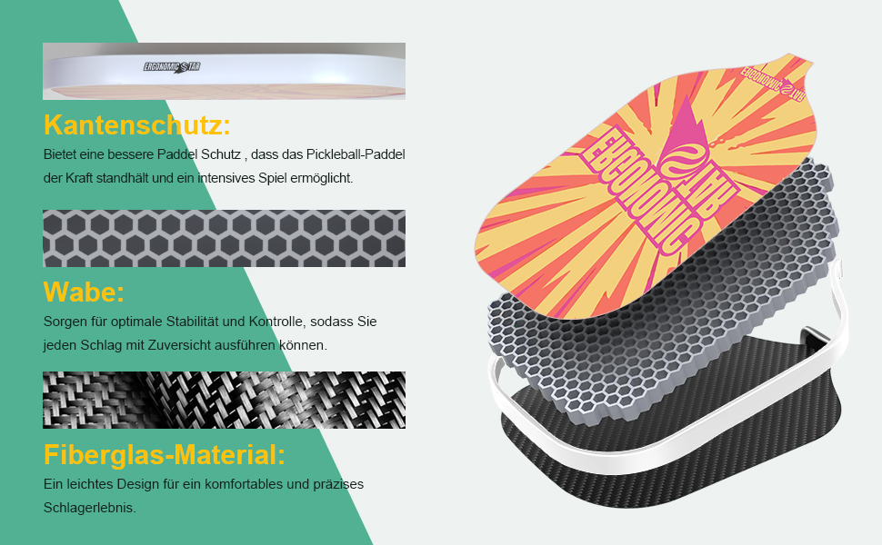 Набір для піклболу Ergonomicstar: фібергласові ракетки, 4 м'ячі, сумка, захист, легкі ракетки для початківців, для гри в приміщенні та на вулиці, чорний