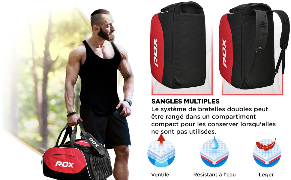 Спортивна сумка RDX з відділенням для взуття, рюкзак для залу, боксу та трекінгу, унісекс, червоний/чорний