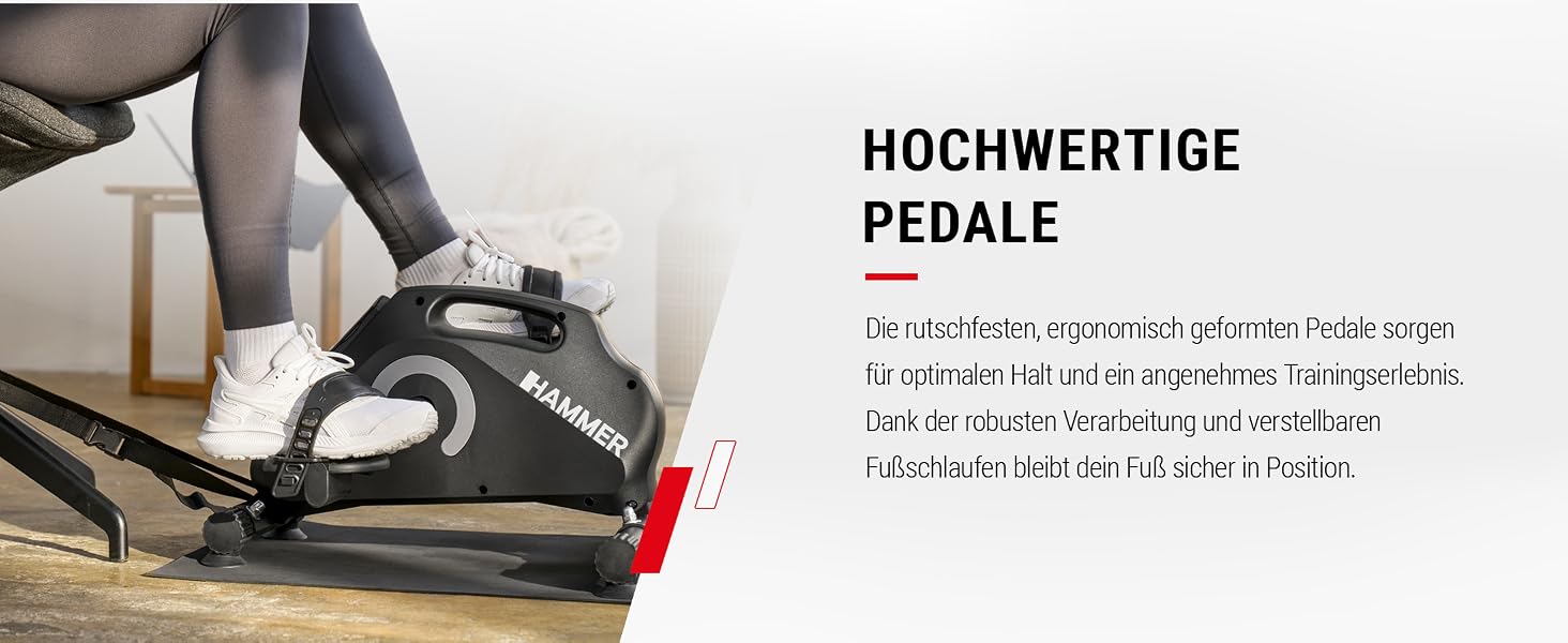 Магнітний тренажер для ніг HAMMER Pedaltrainer — міні-велотренажер для дому та офісу з дисплеєм, 8 рівнями навантаження, килимком та ременями безпеки