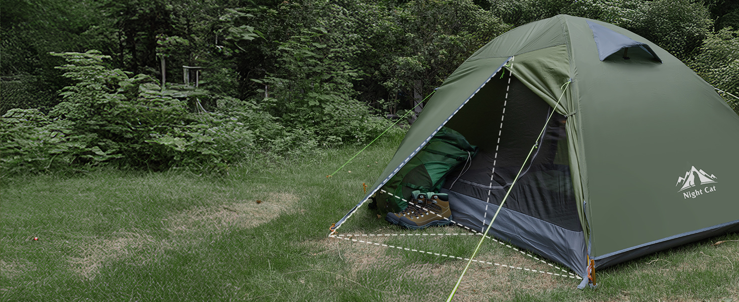 Намет Night Cat Camping для 2 осіб: Водонепроникний, легкий, 3-сезонний, з тамбуром, компактний для трекінгу, фестивалів, зелений