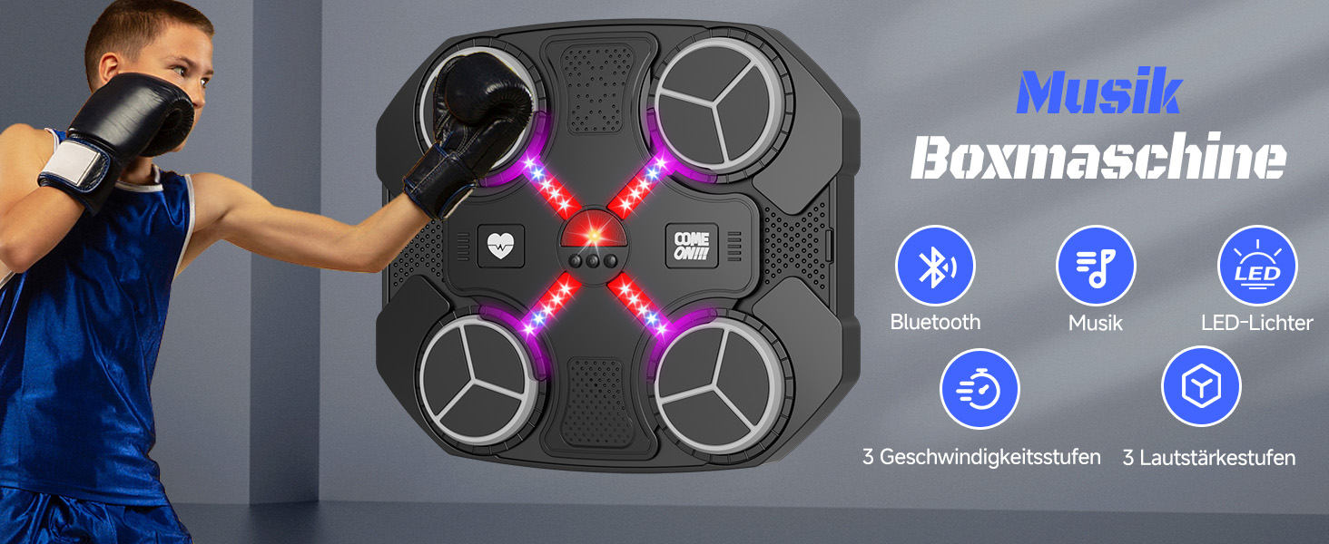 Дитяча музична боксерська машина Buba Toys, настінна, з Bluetooth, 3 швидкості, USB зарядка, боксерські рукавички, світлодіодне підсвічування, чорна