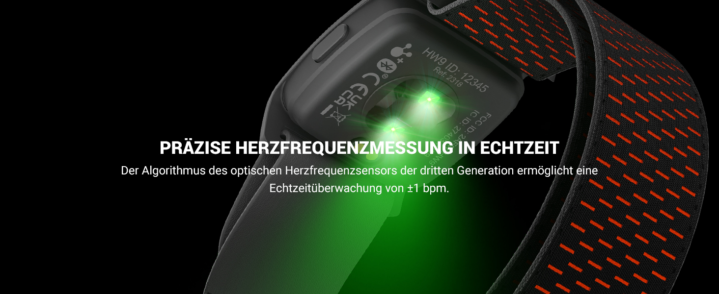 Пульсометр COOSPO HW9 з Bluetooth ANT+ та LED-сенсором, водонепроникний IP67, сумісний з Polar, Wahoo, Garmin, Zwift, Elite, HRV. Чорний