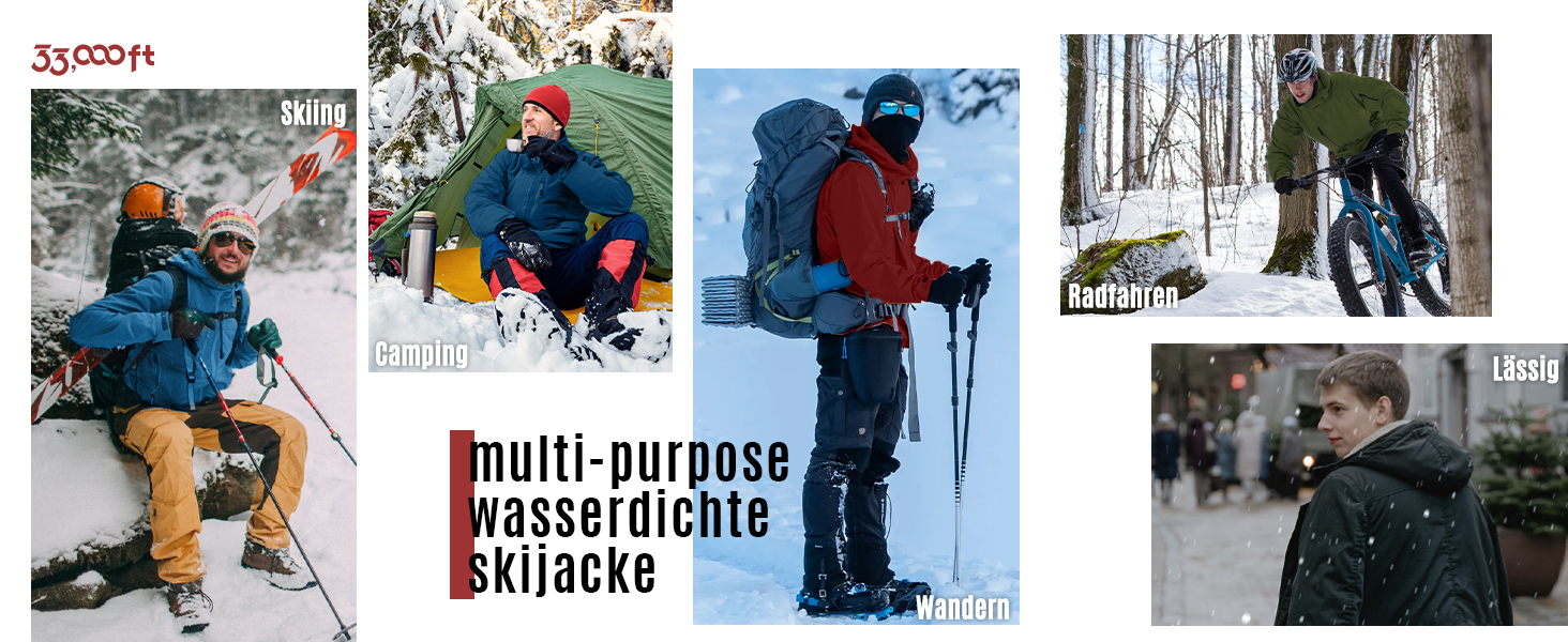 Чоловіча лижна куртка 33000ft: водонепроникна, вітрозахисна, тепла, функціональна, для сноуборду та лиж, чорного кольору