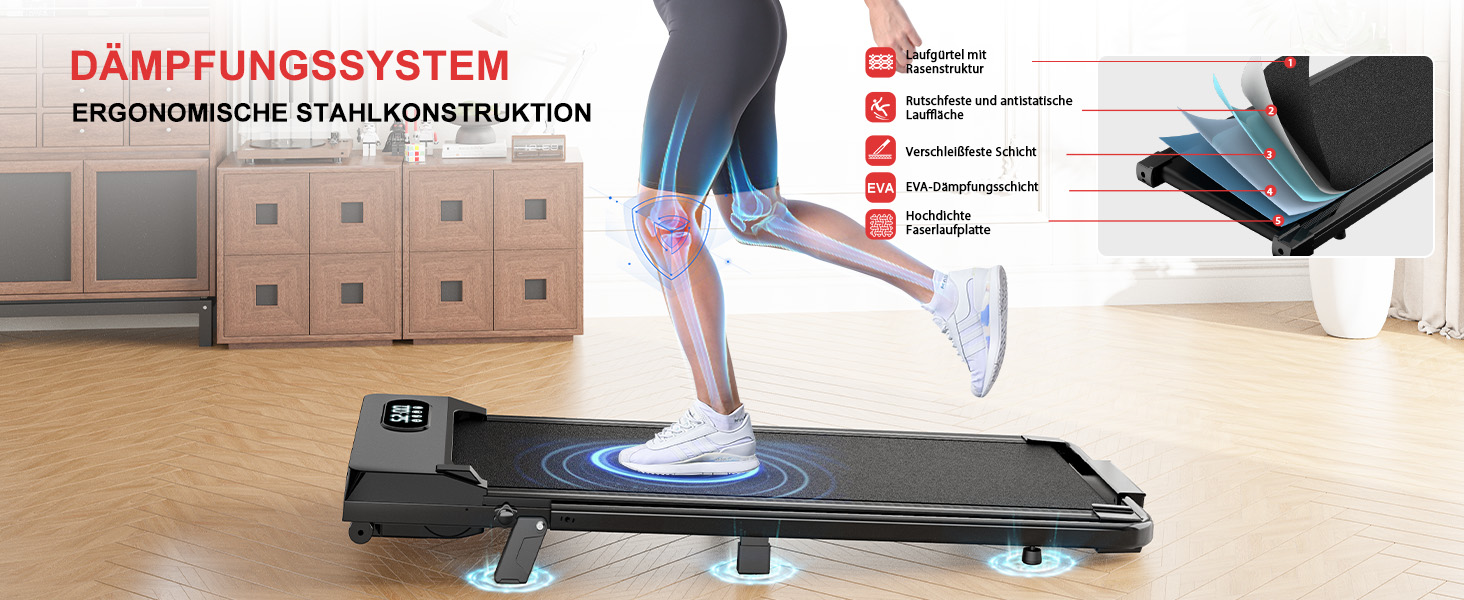 Walking Pad Dskeuzeew: Бігова доріжка з нахилом 7% для дому. 4-в-1, чорний