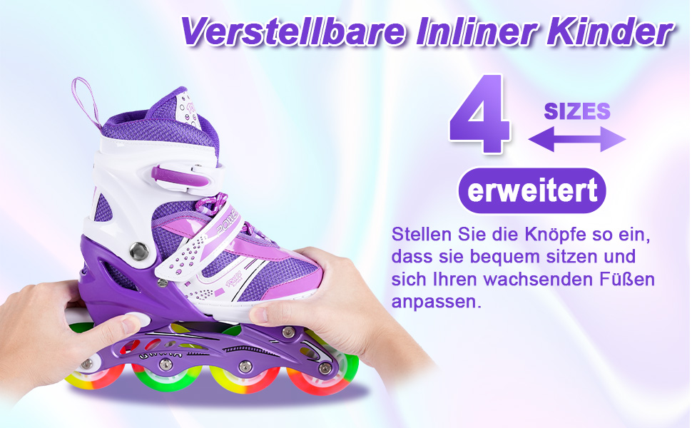 Дитячі ролики JIFAR Inliner з регулюванням розміру та підсвічуванням, розміри 30-33, 34-37, фіолетовий колір
