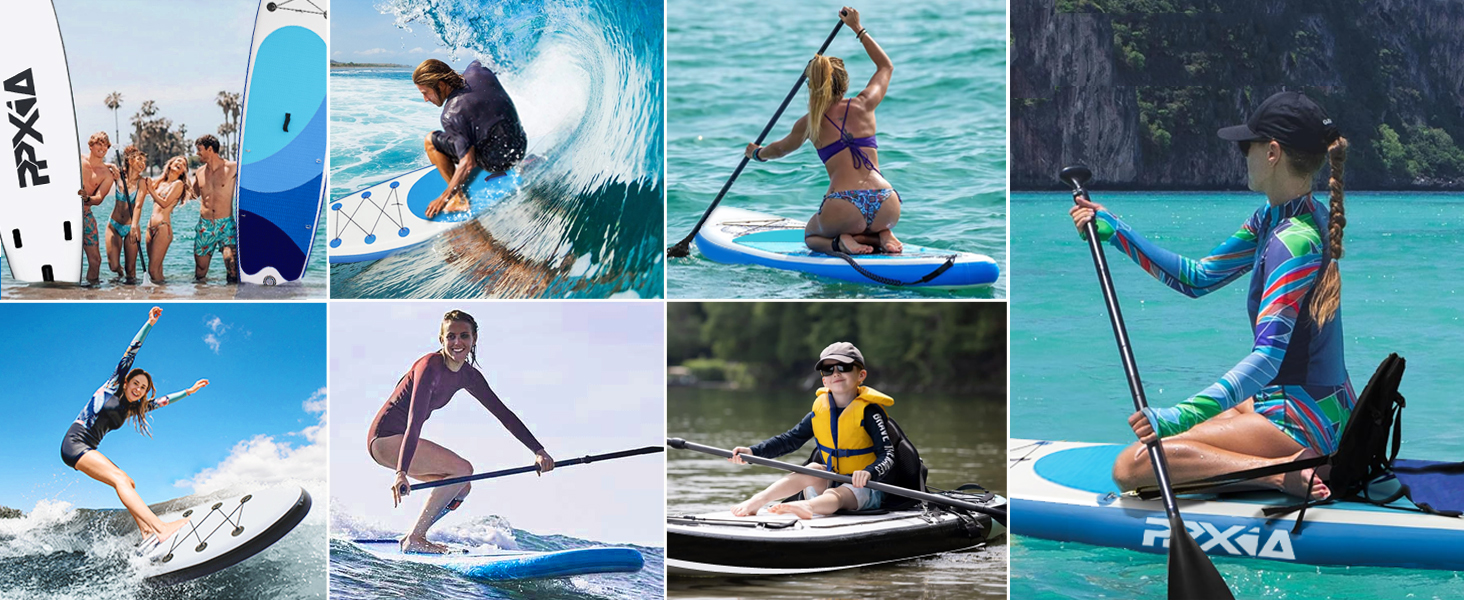 Надувне SUP-борд Stand Up Paddling з сидінням, для дітей та дорослих, вантажопідйомність до 200 кг, аксесуари, блакитний (320 x 82 x 15 см)