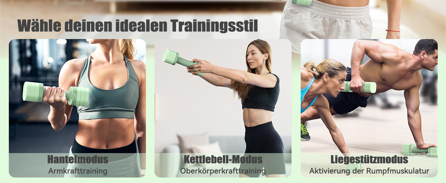 Sportneer Регульовані гантелі для жінок - набір 2 шт (0.9–2.3 кг кожна), 4-в-1, з неслизьким TPU-покриттям, для домашнього фітнесу, силових тренувань (зелені)