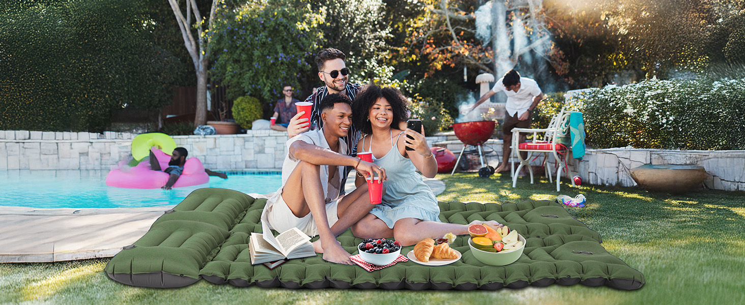 Килимок для кемпінгу Hausprofi Isomatte: ультралегкий надувний килимок з насосом та подушкою, для туризму, пляжу, відпочинку на природі, армійного кольору