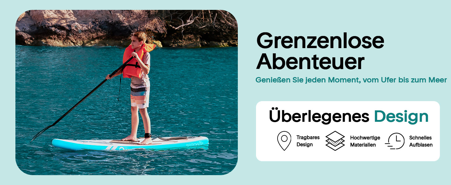 Надувний SUP-борд SereneLife: Комплект для сплаву, йоги та відпочинку (чорно-синій)