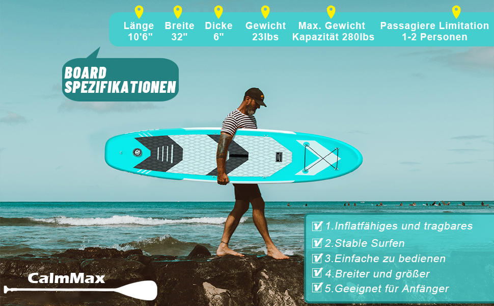 Надувне SUP Board CalmMax 320x76x15 см (10.6') до 150 кг. Комплект з веслом, насосом та аксесуарами. Підходить для підлітків та дорослих.