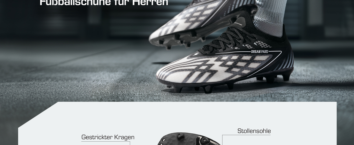 Футбольні бутси DREAM PAIRS для чоловіків, професійні, зі штирями, для гри на траві, чорно-білі, 39 EU