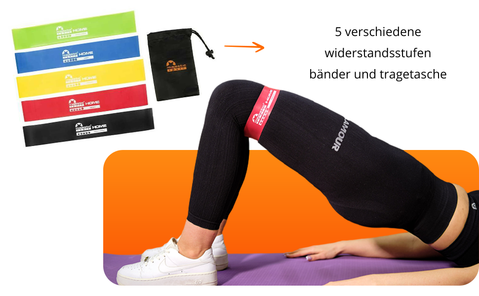 Набір фітнес-гумок Majestic Sport 5 шт. для фітнесу, пілатесу, йоги та м'язового розвитку (Booty Band, Mini Home Band)