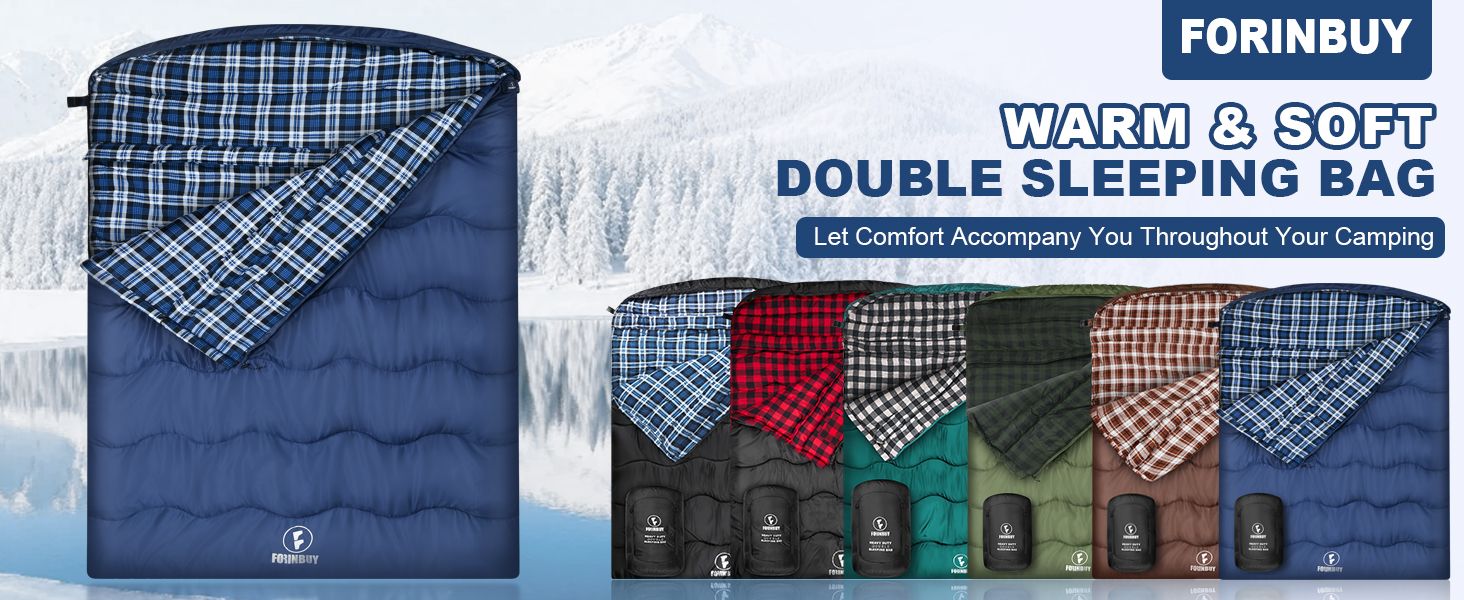 Спальний мішок Baumwolle для двох дорослих, зимовий, водонепроникний, теплий, Queen Size, для кемпінгу та подорожей на автодомі (Блакитний)