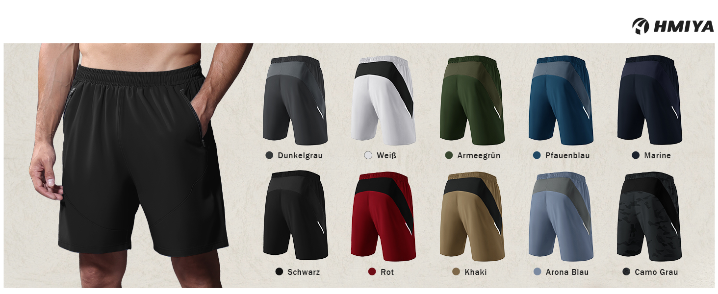 Шорти спортивні чоловічі HMIYA, чорні, швидковисихаючі, легкі з кишенею на блискавці