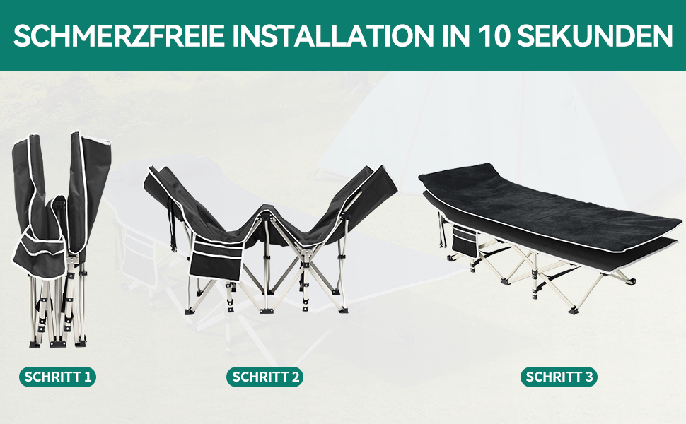 Зручне розкладне ліжко YITAHOME для кемпінгу та відпочинку на природі. Міцне, розкладне ліжко з матрацом, чорного кольору. Ідеально для подорожей та відпочинку на відкритому повітрі.