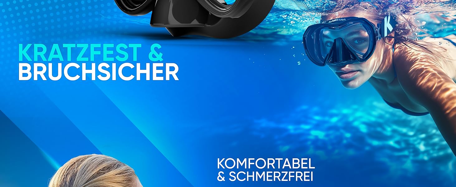 Набір для снорклінгу Kaimana AquaVision Elite для дорослих з сумкою, зручна маска для снорклінгу, альтернатива масці, синій комфортний ремінець