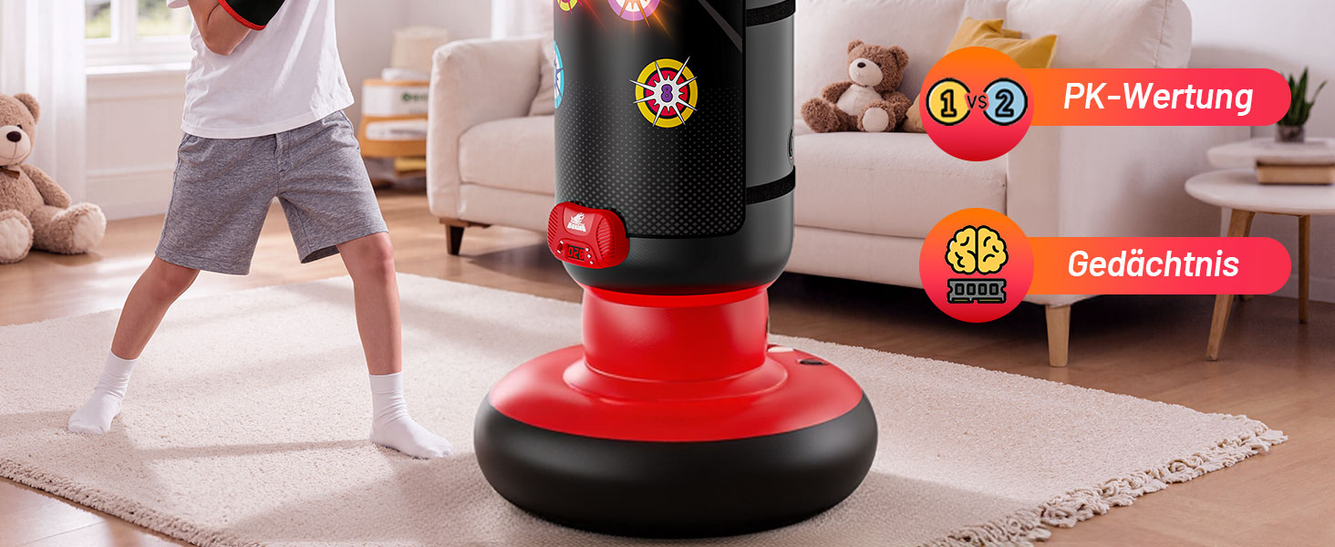 Інтерактивний боксерський мішок для дітей з музикою та світлом, стоячий, надувний, з рукавичками, для хлопчиків 6-12 років, червоний, L