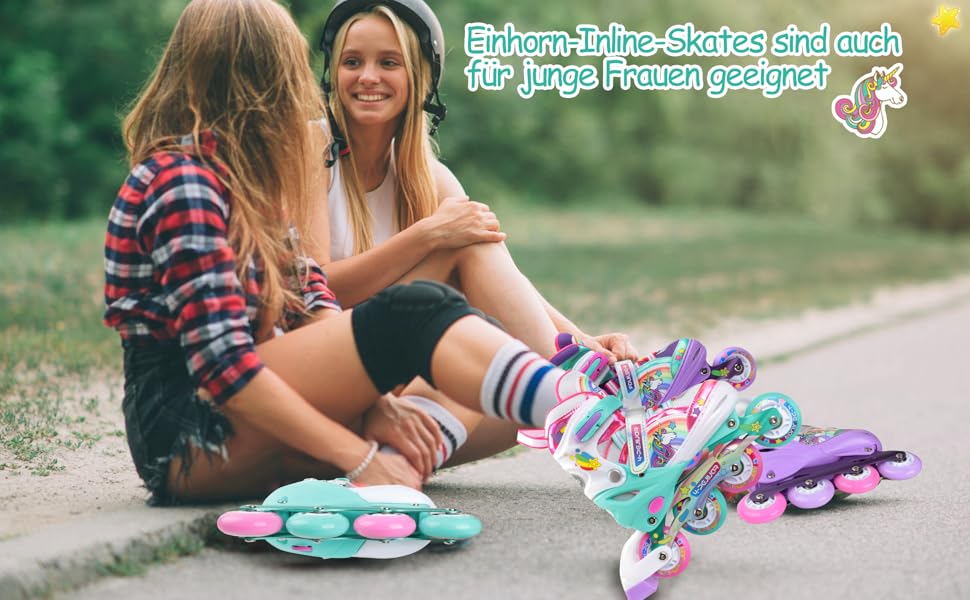 Інлайнерочки Єдиноріг для дівчаток, дитячі ролики, розмір регулюється, світлові колеса, рожево-фіолетовий колір, для початківців