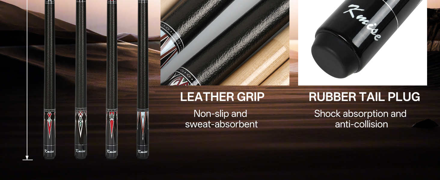Більярдний кий Kmise Queue-Set 18-21oz з канадського акації, покращений хват, 4 кольори, з крейдою та рукавичкою