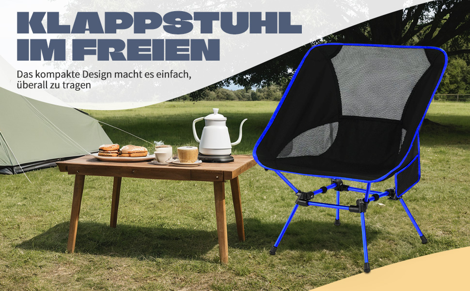 Складний туристичний стілець для кемпінгу з сіткою та кишенями, вантажопідйомність 150 кг, ультралегкий, для подорожей, пікніків, риболовлі (Оранжевий, Синьо-чорний)