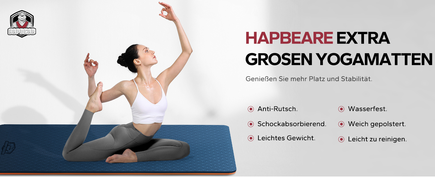 Йога мат HAPBEAR XXL 183x91x6 мм - неслизька, для фітнесу, з гумовими стрічками та сумкою, блакитно-помаранчевий
