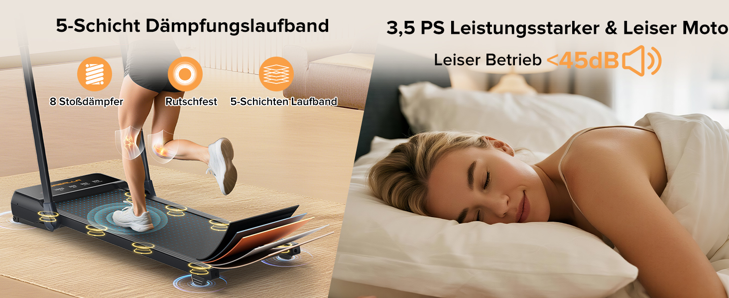 Електричний біговий тренажер Laufband для дому, компактний, чорний, з LED-дисплеєм та регулюванням нахилу до 12°