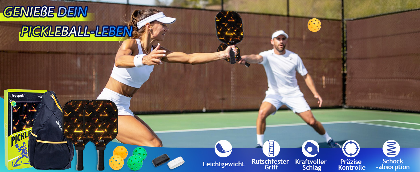 Набір для піклболу JOY SPOT! 2 ракетки + 4 м'ячі + сумка – Легкі ракетки з скловолокном для чоловіків, жінок та початківців – Для гри в приміщенні та на вулиці (Lava)