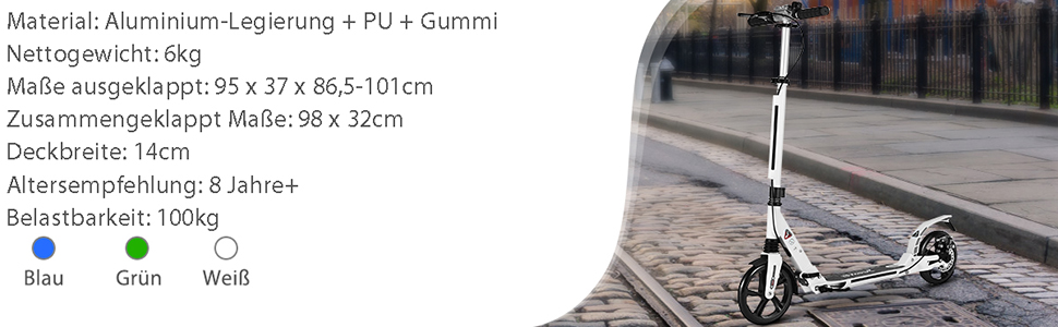 COSTWAY Розкладний електросамокат для дітей та дорослих, білий. Самокат з дзвінком, підніжкою, вантажопідйомністю 100 кг та ременем для перенесення