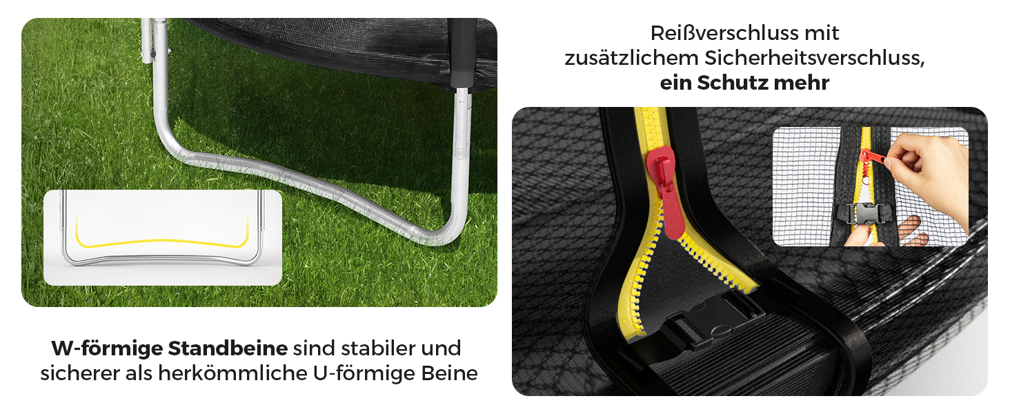 Трамплін Sekey Outdoor Ø 244/305/366 см - сертифікований TÜV Rheinland GS, дитячий, для саду з безпечним мотузковим драбиною, посиленим захисним сіткою та захисним бордюром (Чорний, 366 см/12 футів)