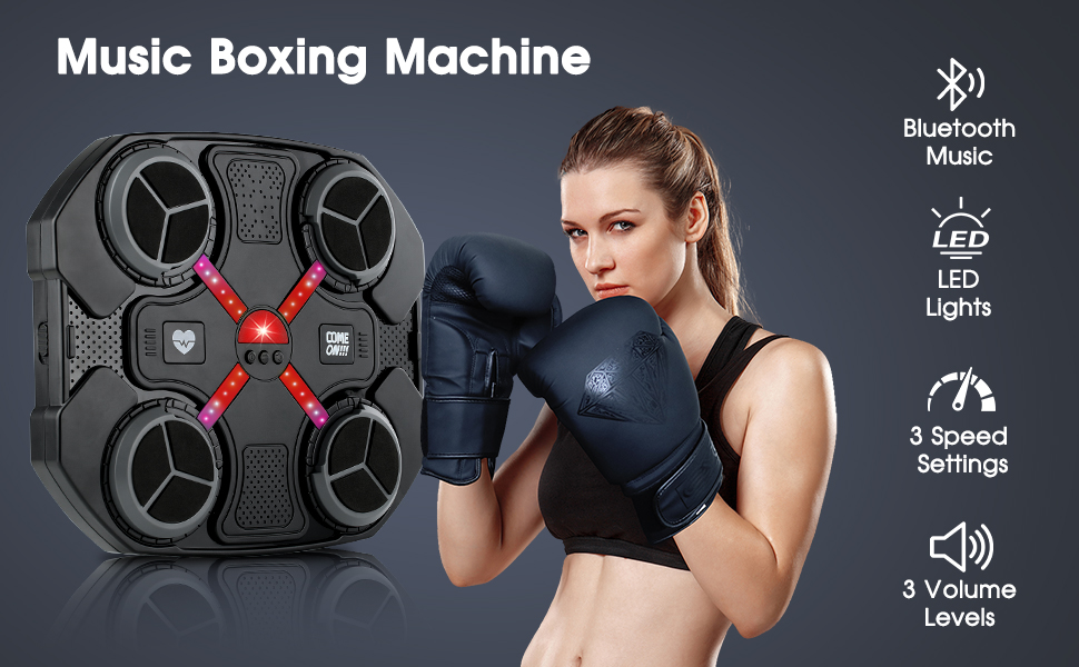 Tuocal Музична боксерська машина з рукавичками, Bluetooth, настінна, 3 швидкісних режими та режим підрахунку, музичний тренажер для боксу для дорослих і дітей, безпечні тренування