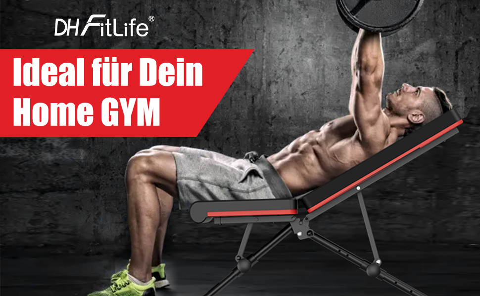 DH FitLife Гантельна лава складніша регульована: для жиму лежачи, тренування спини та пресу | Багатофункціональна фітнес-лава для дому