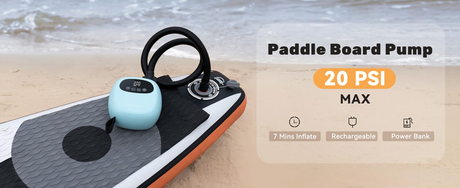 Електричний насос для SUP до 20PSI з акумулятором, для каяків та SUP дощок, з 7 насадками, зелений