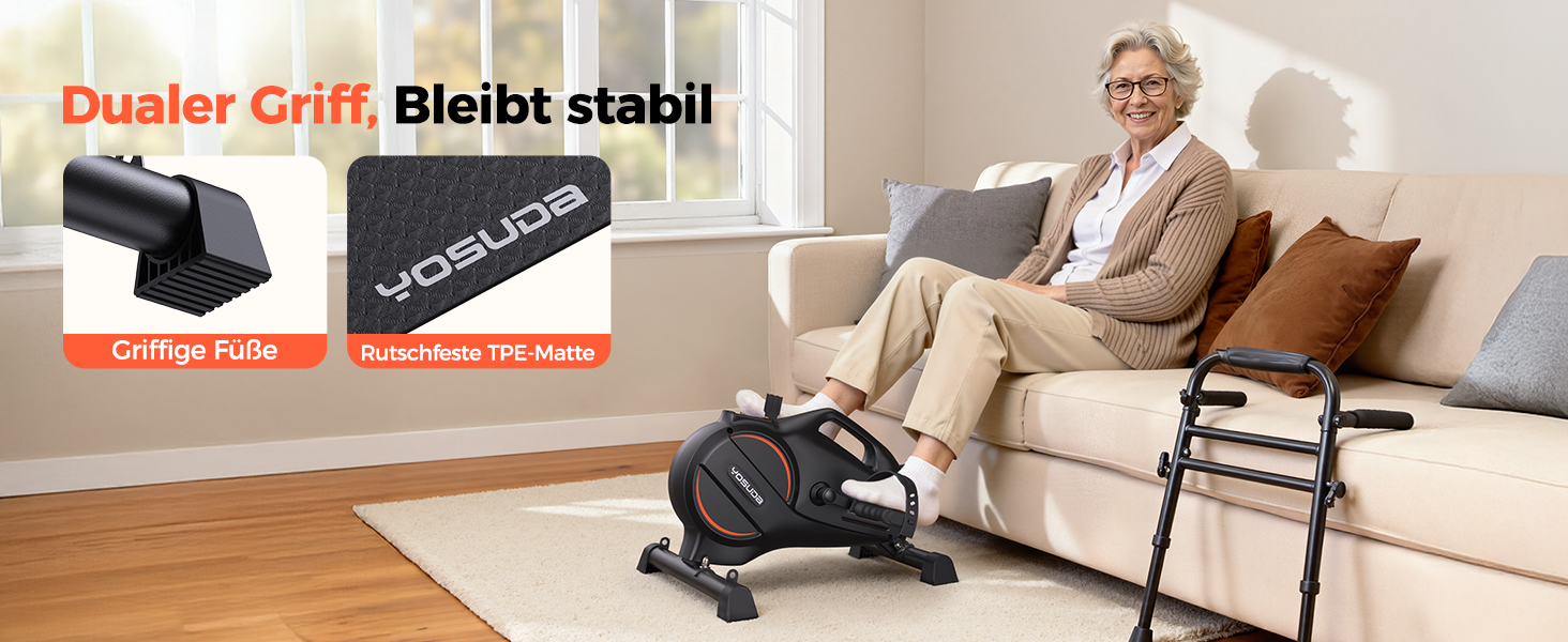 YOSUDA Pedaltrainer PRO: тренажер для ніг та рук для дому з регулюванням опору, 16 рівнів, нековзна поверхня