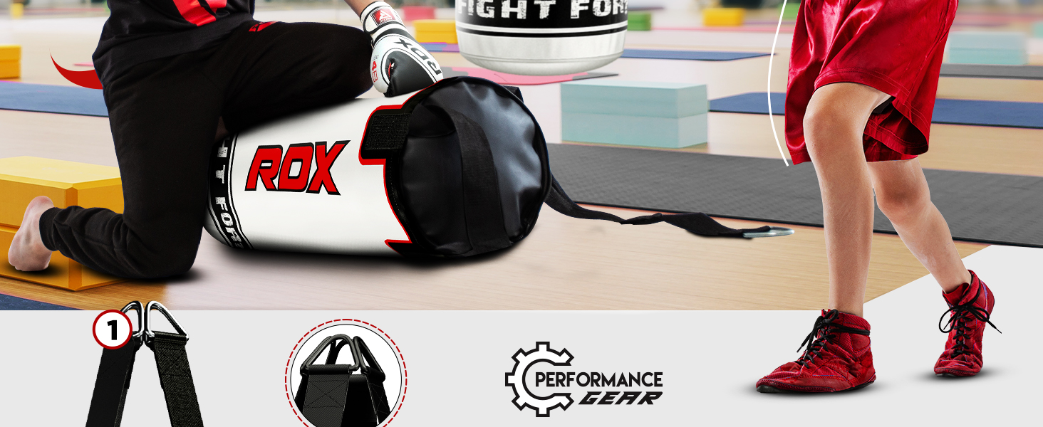 Боксерський мішок для дітей RDX, 60 см, комплект для кікбоксингу, боксу, MMA, карате, муай-тай. Шкіряний мішок Maya Hide, білий. Комплект з рукавичками та сумкою (3 шт.)