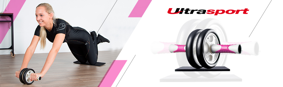 Ролер для пресу Ultrasport AB Roller з килимком для колін, тренування пресу для чоловіків та жінок, компактний складний ролер для м'язів, білий/рожевий