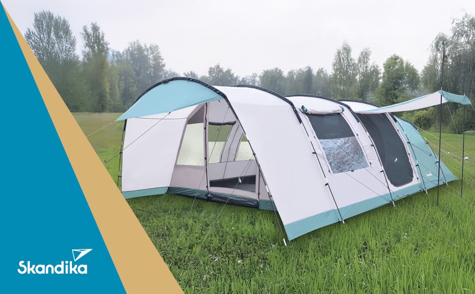 Намет Skandika Hafslo Sleeper Protect для кемпінгу 4/5/6 осіб, водонепроникний, з інтегрованим дном (5000 мм), з тамбуром, чорна спальня - сімейний намет XL