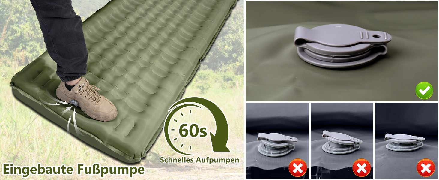 Каремат туристичний Isomatte самонадувний, 12 см, товстий, вологостійкий, з насосом для ніг та подушкою, антиковзаюча поверхня, для кемпінгу, пікніків, відпочинку на природі, армійного кольору