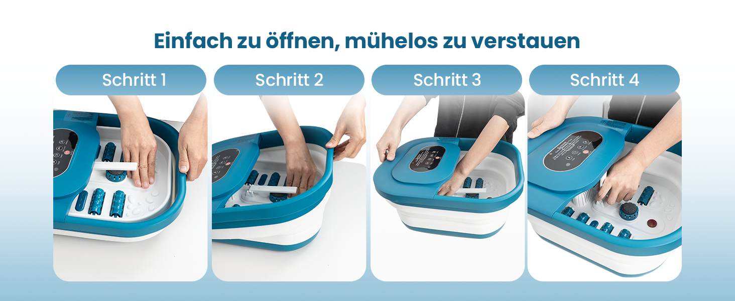 Зручне ванночка для ніг Comfier з масажем, підігрівом та функцією бульбашок | Складаний масажер для ніг | Вібрація, функція бульбашок, таймер, пемза для педикюру, 35°C-48°C, 8 Shiatsu роліків (Чорний, Синій)