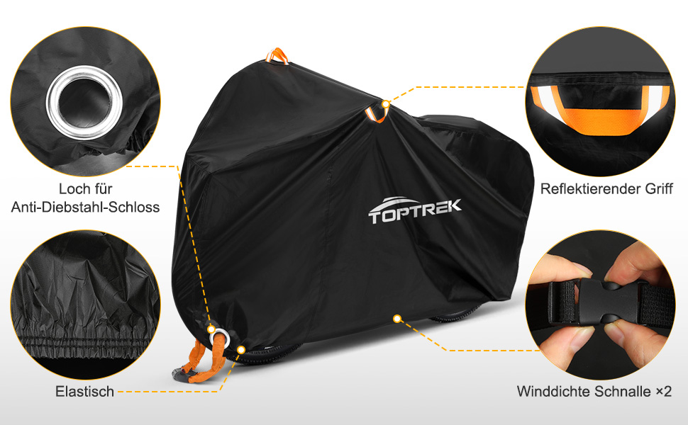Чохол для велосипедів Toptrek на 2 велосипеди, водонепроникний, 210D Oxford, 210 x 110 x 95 см, з кільцями для замка, захист від сонця, міцний, чорний
