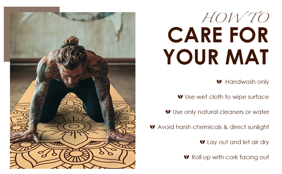 Килимок для йоги з корку – антиковзаючий, з унікальним дизайном мандали, з натурального каучуку TPE, для дому, фітнесу, пілатесу, аеробіки, з сумкою та ремінцем, блакитний