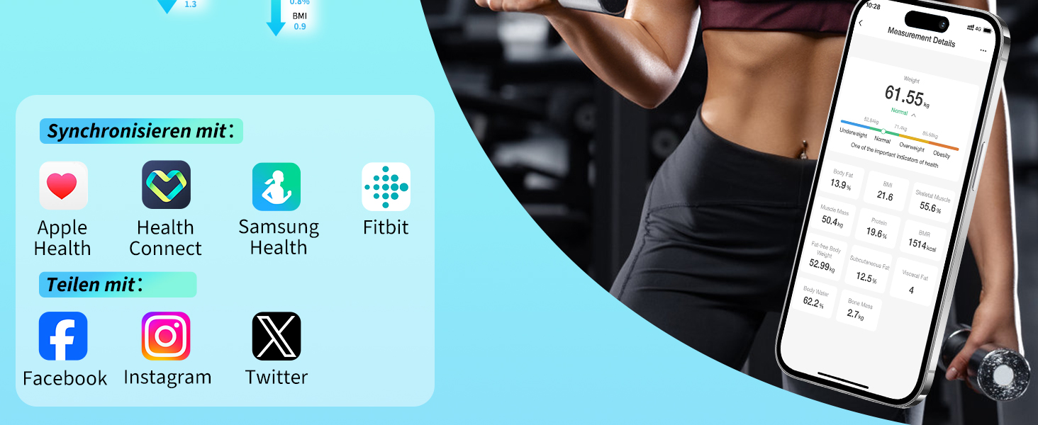 Вага Arboleaf для вимірювання жиру в тілі, аналіз складу тіла з LED-дисплеєм, Bluetooth, до 180 кг, чорний CS20L