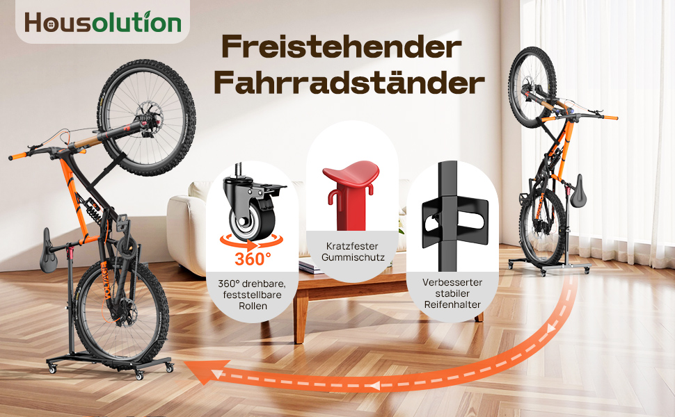 Підставка для велосипеда Housolution вертикальна з колесами, регульована по висоті, без свердління, для гаража та квартири, вантажопідйомність до 80 lbs, 1 шт.