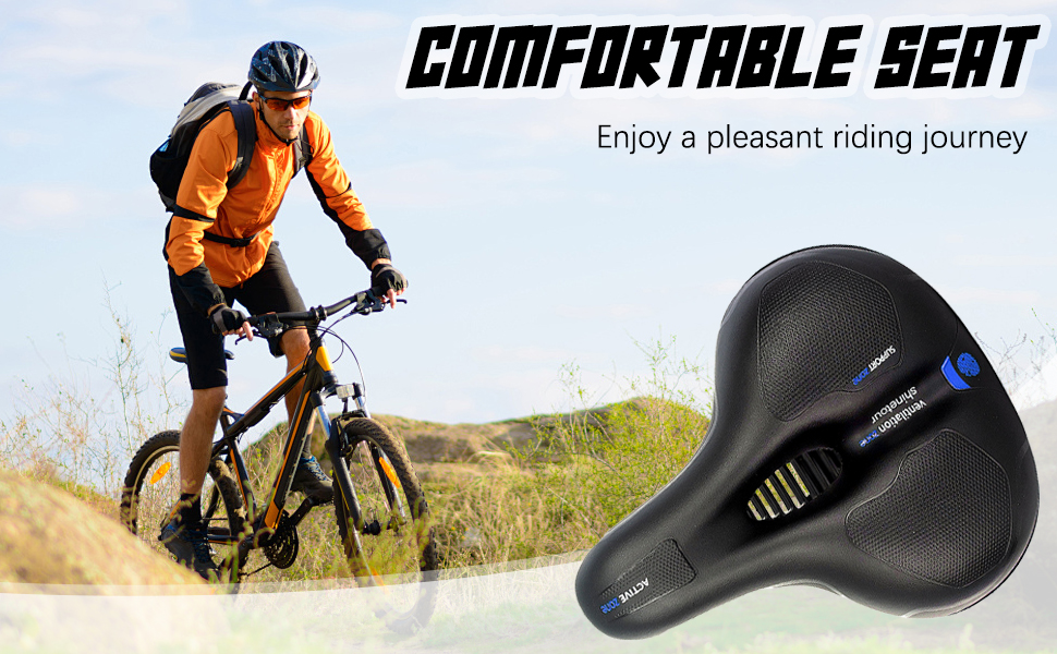 Комфортний велосипедний сідло, гелевий, широкий, м'який, дихаючий, амортизуючий, ергономічний, з водонепроникним чохлом та інструментами для встановлення, 26 * 21.5 см, блакитний