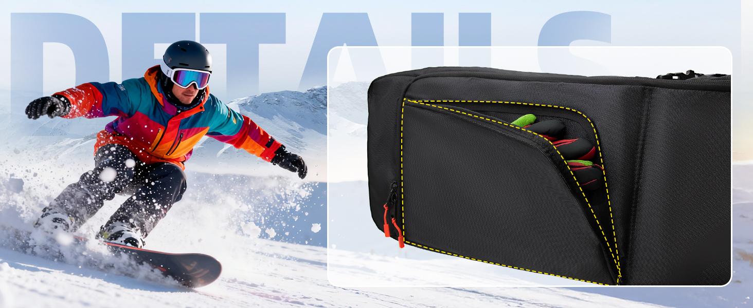 Чохол для сноуборду Abahub, водонепроникний, чорний, 163 см. Підходить для аксесуарів та перевезень літаком