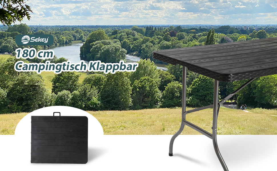 Складний стіл Sekey Buffettisch 181x75,5x73 см, ротанг, сірий - для саду, балкону, тераси, кемпінгу